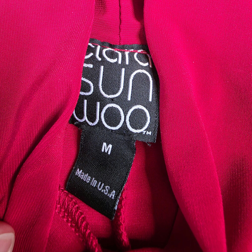 Clara Sun Woo Red Cold Shoulder Stretchy Tunic Top Size Medium - Picture 3 of 9